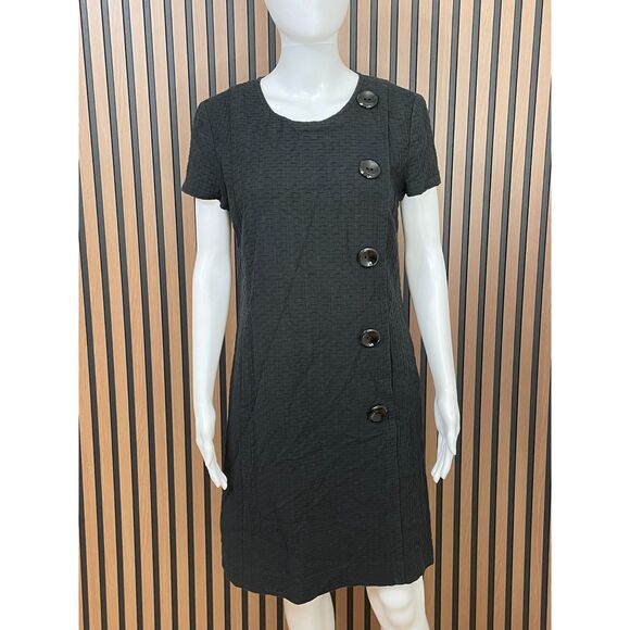 Ann Taylor Women's 10 Black Dress Career Sheath Textured Button Detail Cocktail - Picture 1 of 8